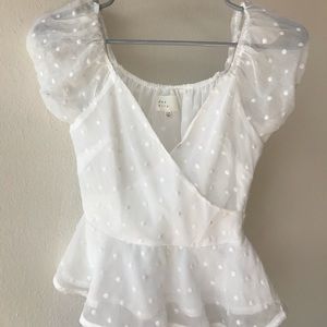 Francesca’s brand new sheer white top